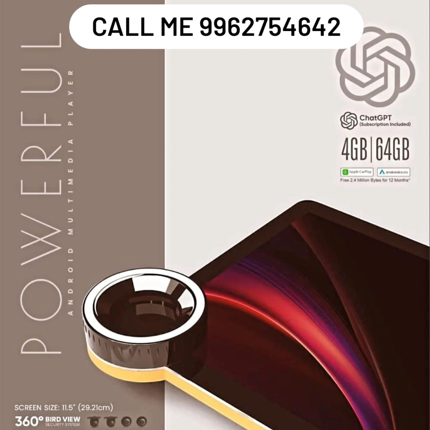 Powerful 360 Bird View Android Player 11.5 inch